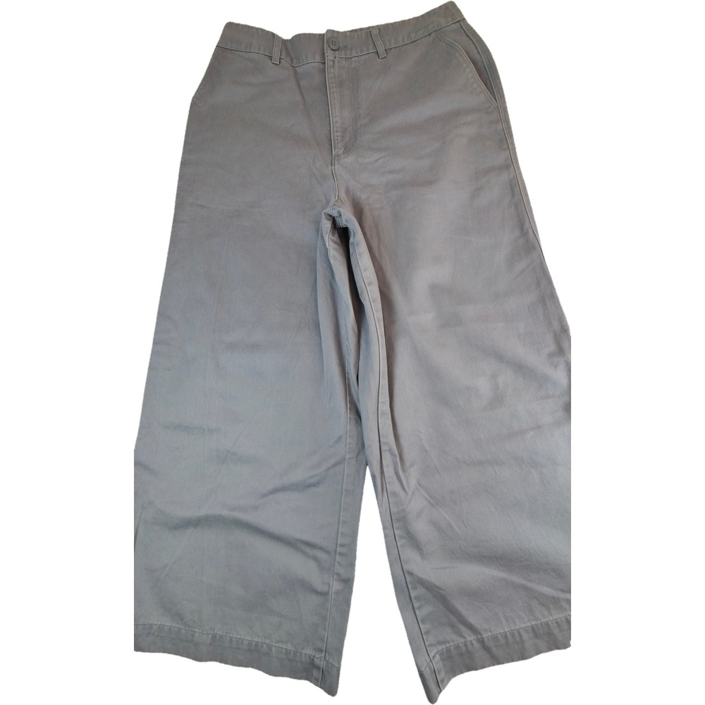 Uniqlo Wide Leg Pants Womens 8 Blue Gray High Rise Chino Trousers Excellent